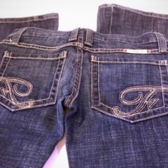 FRANKIE B HIPSTER FLARE JEANS BLING LOGO POCKETS🔥 - Picture 4 of 8